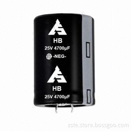 Snap-in Aluminum Electrolytic Capacitor for Switching Power/Inverter Smoothing, 25V, 4700uf, 3000H